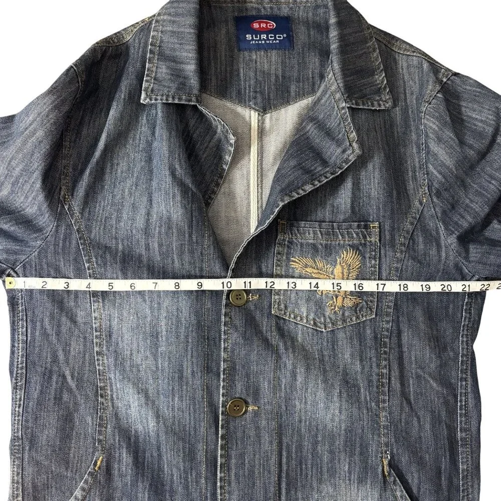 Mens XXL Surco Blue denim long sleeve Jacket Embroidered Eagle